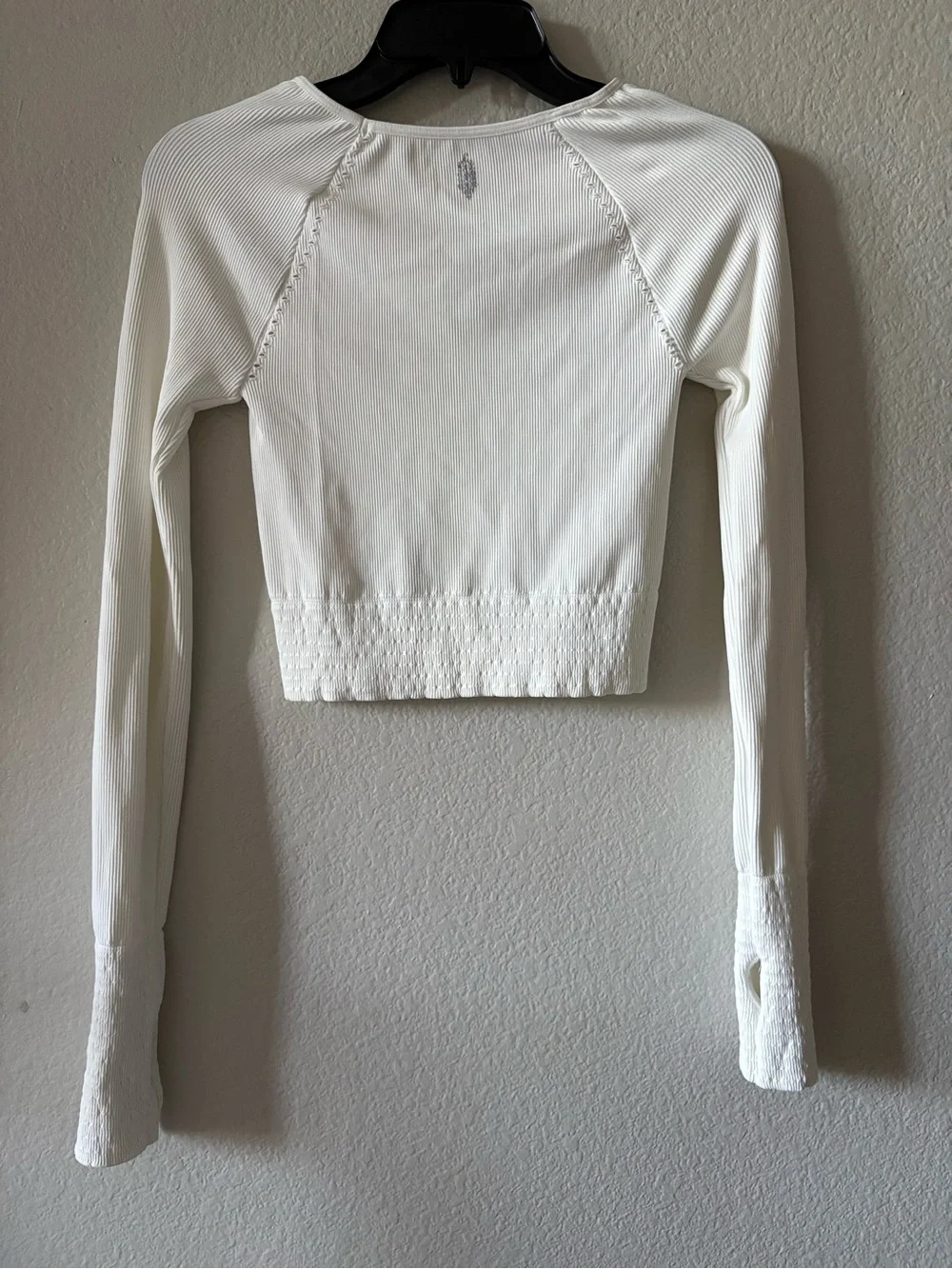 Free People White Ribbed Cropped Long-Sleeve Top